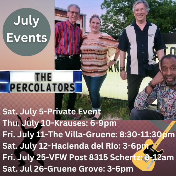 Lots of opportunities to Party with The Perks this month in the Hill Country. Come check out our new venues in Gruene and New Braunfels-Boogie down!